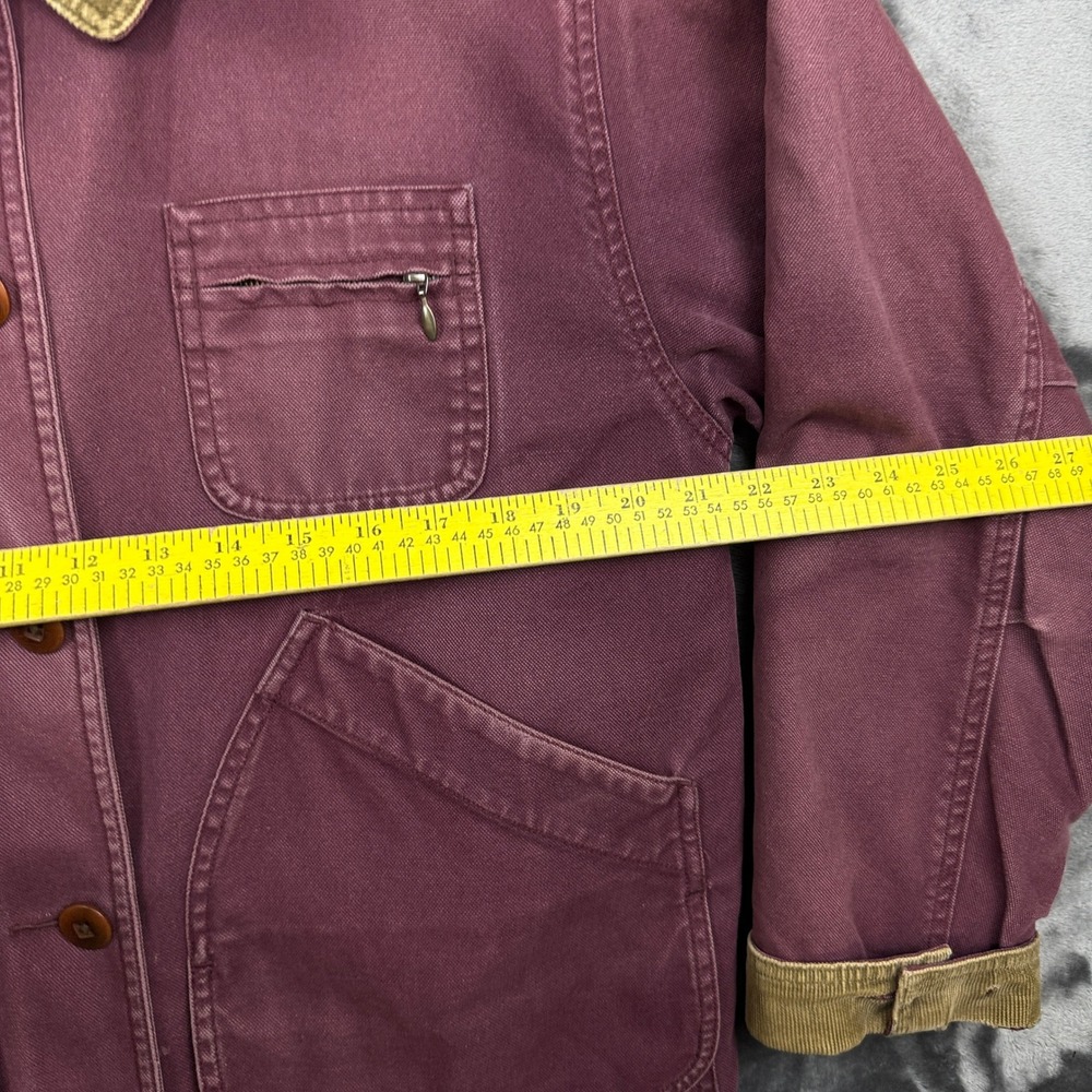 L.L. Bean Field Coat Jacket Womens M Plum Burgundy Plaid Lined Canvas Barn Chore - Picture 6 of 11